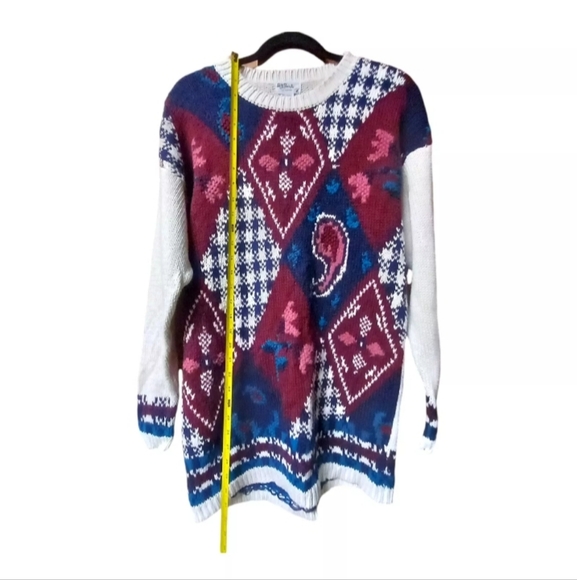 All Points By Reference Point Vintage 90's Harlequin Patchwork Sweater Medium - Picture 3 of 7